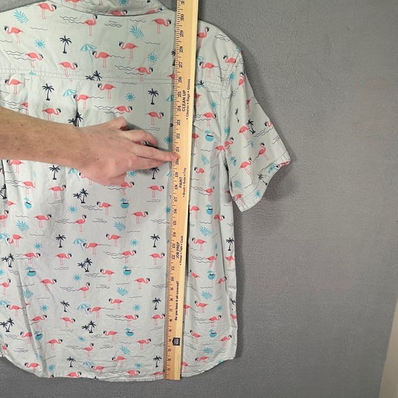 Retrofit Mens Large Button Down Shirt White Flamingo Tropical Short Sleeve - Picture 5 of 8